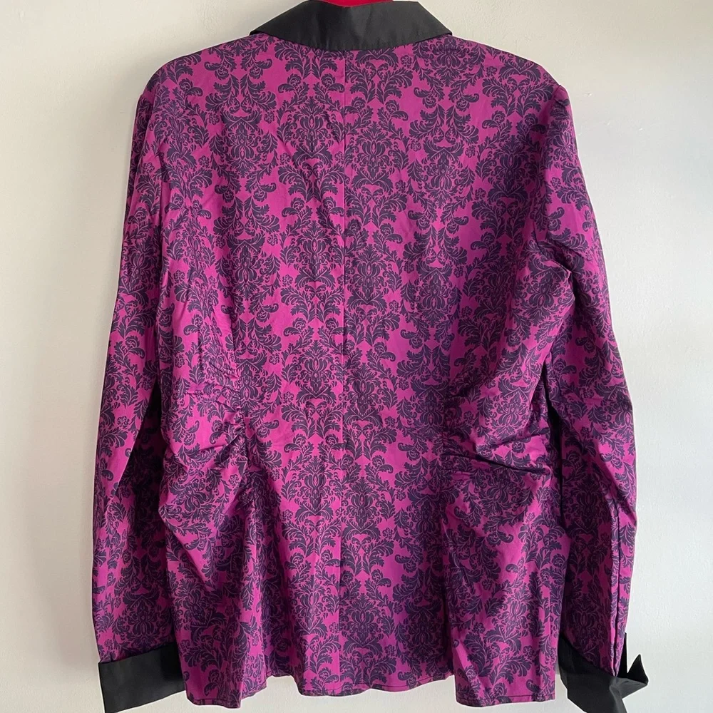 New York & Company Purple and Black Floral Stretch Button Up Shirt - Picture 3 of 7
